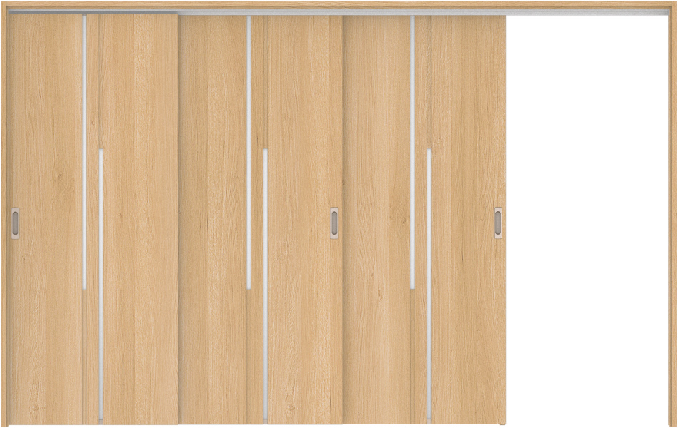 リビングドア　ハピア　吊戸・３枚片引　扉セット　７Ｐデザイン　３２１９幅用　２０００高　〈ライトオーカー〉　左引用　空錠　ラクラクローズ付用