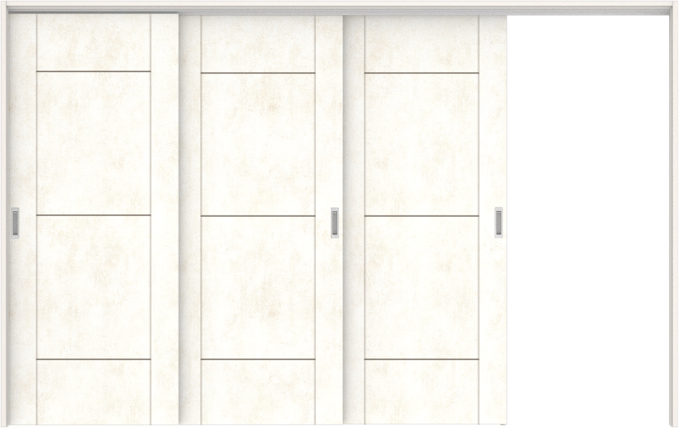 リビングドア　ハピアソリッド調　吊戸・３枚片引　扉セット　Ｂ９デザイン　３２１９幅用　２０００高　〈スタッコホワイト〉　左引用　空錠　ラクラクローズ付用