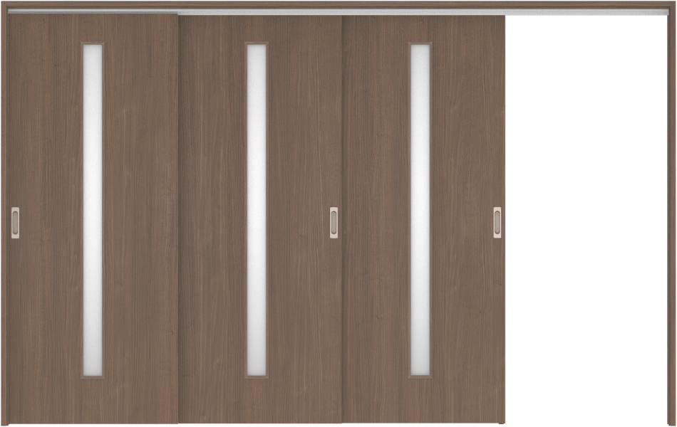 リビングドア　ハピア　吊戸・３枚片引　扉セット　Ｃ４デザイン　３２１９幅用　２０００高　〈ダルブラウン〉　左引用　空錠　ラクラクローズ付用
