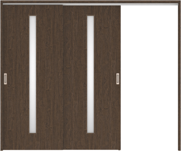 リビングドア　ハピア　吊戸・２枚片引　扉セット　Ｃ４デザイン　２４３２幅用　２０００高　〈オフブラック〉　右引用　空錠　ラクラクローズ付用