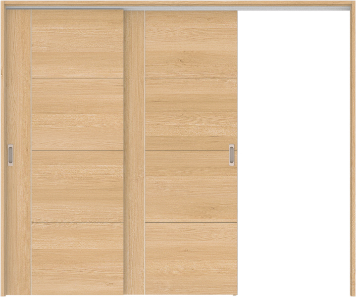 リビングドア　ハピア　吊戸・２枚片引　扉セット　Ｄ１デザイン　２４３２幅用　２０００高　〈ライトオーカー〉　右引用　空錠　ラクラクローズ付用