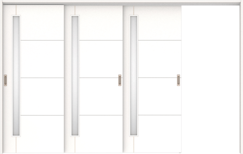 リビングドア　ハピア　吊戸・３枚片引　扉セット　Ｄ２デザイン　３２１９幅用　２０００高　〈モノホワイト〉　右引用　空錠　ラクラクローズ付用