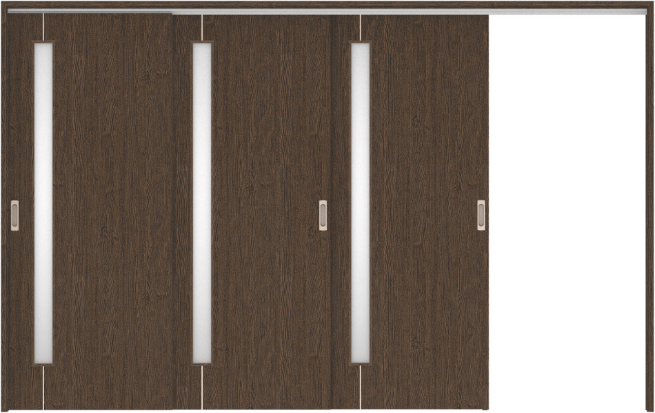 リビングドア　ハピア　吊戸・３枚片引　扉セット　Ｄ４デザイン　３２１９幅用　２０００高　〈オフブラック〉　右引用　空錠　ラクラクローズ付用