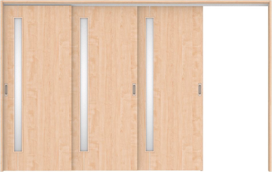 リビングドア　ハピア　吊戸・３枚片引　扉セット　Ｄ４デザイン　３２１９幅用　２０００高　〈ミルベージュ〉　右引用　空錠　ラクラクローズ付用