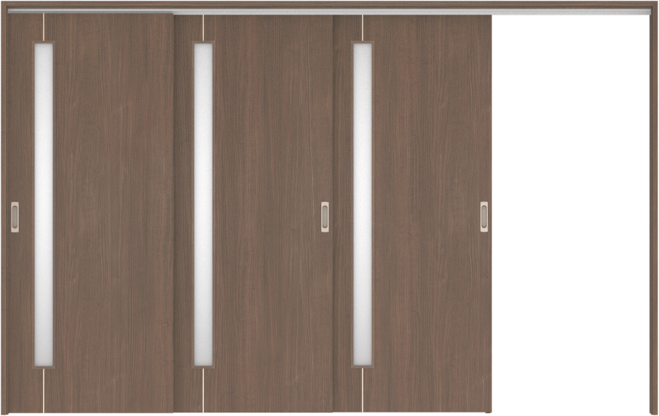 リビングドア　ハピア　吊戸・３枚片引　扉セット　Ｄ４デザイン　３２１９幅用　２０００高　〈ダルブラウン〉　右引用　空錠　ラクラクローズ付用