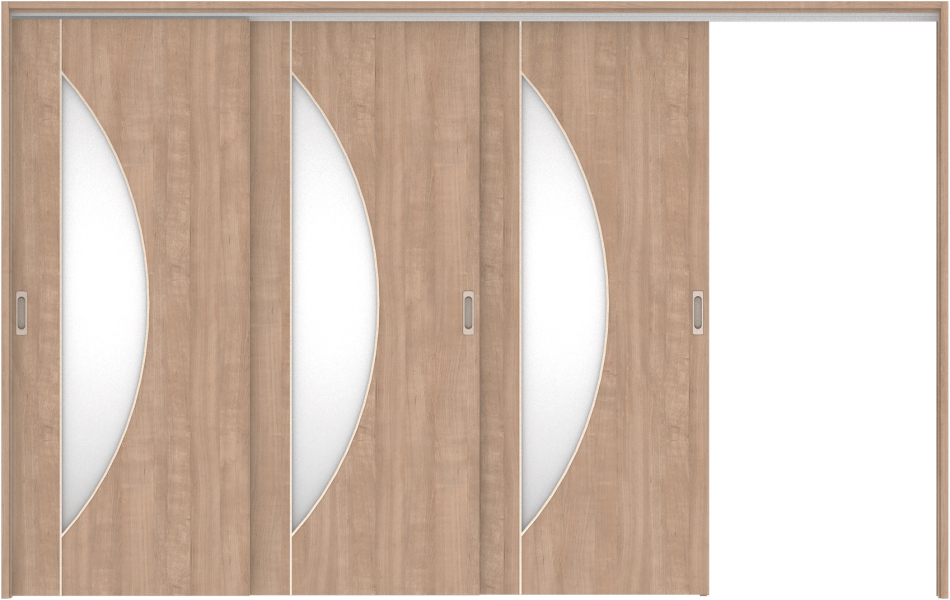 リビングドア　ハピア　吊戸・３枚片引　扉セット　Ｄ５デザイン　３２１９幅用　２０００高　〈トープグレー〉　左引用　空錠　ラクラクローズ付用