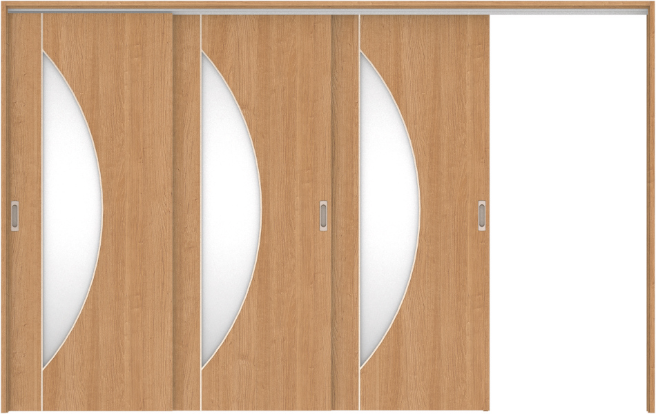 リビングドア　ハピア　吊戸・３枚片引　扉セット　Ｄ５デザイン　３２１９幅用　２０００高　〈ティーブラウン〉　右引用　空錠　ラクラクローズ付用