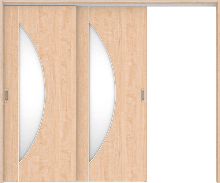 リビングドア　ハピア　吊戸・２枚片引　扉セット　Ｄ５デザイン　２４３２幅用　２０００高　〈ミルベージュ〉　左引用　空錠　ラクラクローズ付用