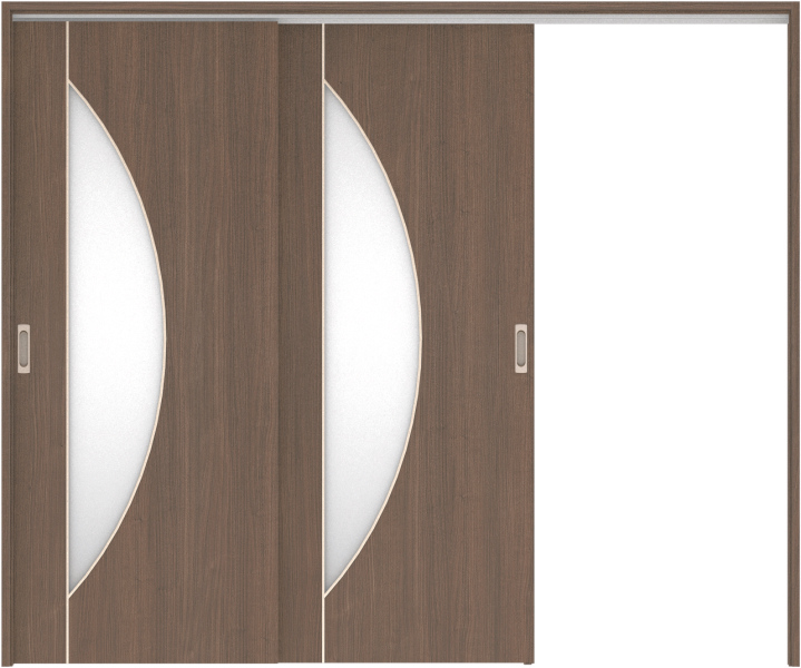 リビングドア　ハピア　吊戸・２枚片引　扉セット　Ｄ５デザイン　２４３２幅用　２０００高　〈ダルブラウン〉　右引用　空錠　ラクラクローズ付用