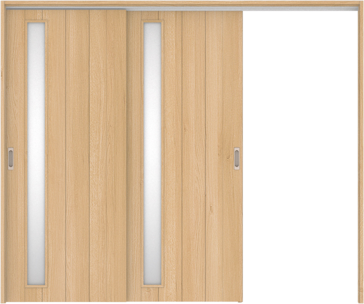 リビングドア　ハピア　吊戸・２枚片引　扉セット　Ｅ７デザイン　２４３２幅用　２０００高　〈ライトオーカー〉　左引用　空錠　ラクラクローズ付用