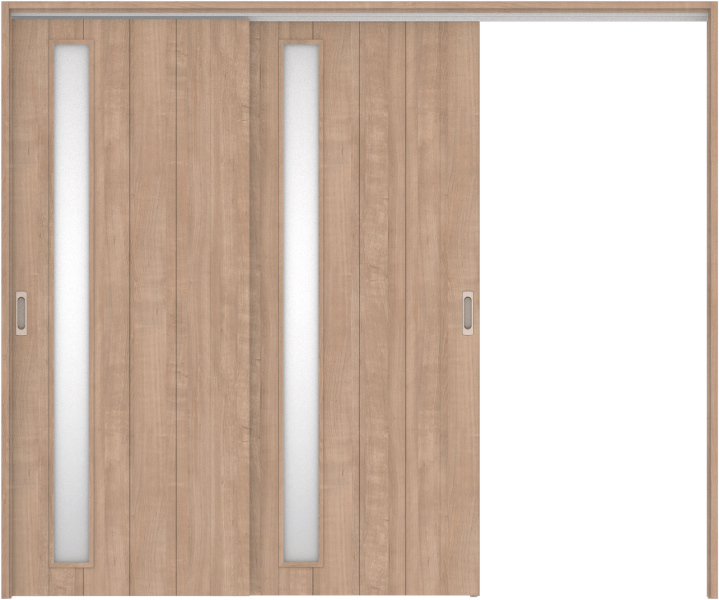 リビングドア　ハピア　吊戸・２枚片引　扉セット　Ｅ７デザイン　２４３２幅用　２０００高　〈トープグレー〉　右引用　空錠　ラクラクローズ付用