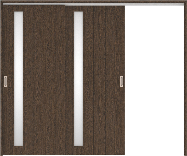 リビングドア　ハピア　吊戸・２枚片引　扉セット　Ｅ７デザイン　２４３２幅用　２０００高　〈オフブラック〉　右引用　空錠　ラクラクローズ付用