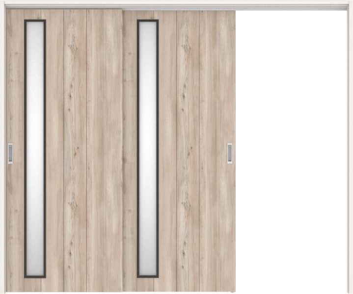 リビングドア　ハピアトレンドウッド調　吊戸・２枚片引　扉セット　Ｅ７デザイン　２４３２幅用　２０００高　〈スモークグレー〉　左引用　空錠　ラクラクローズ付用