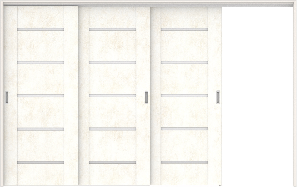 リビングドア　ハピアソリッド調　吊戸・３枚片引　扉セット　Ｅ９デザイン　３２１９幅用　２０００高　〈スタッコホワイト〉　左引用　空錠　ラクラクローズ付用