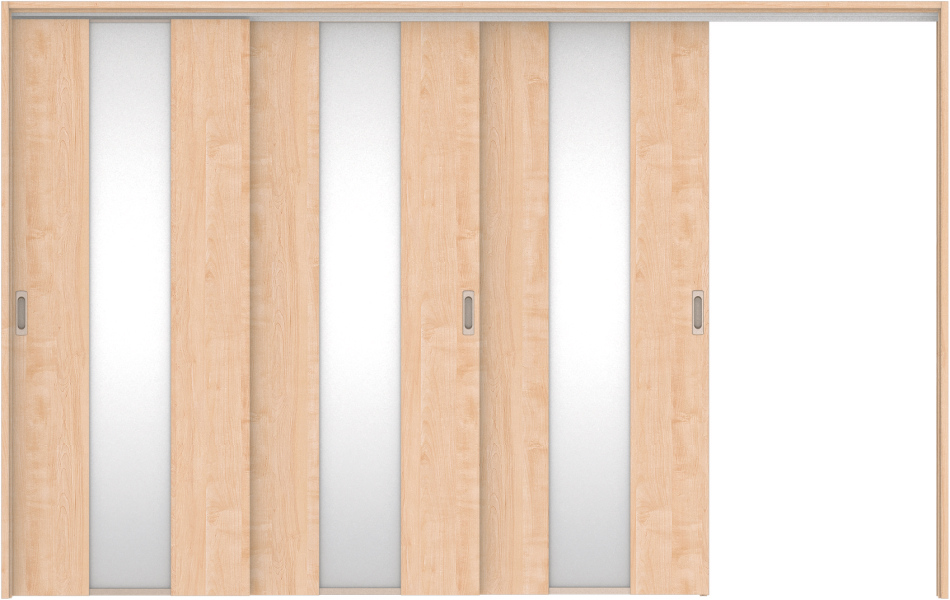 リビングドア　ハピア　吊戸・３枚片引　扉セット　Ｇ５デザイン　３２１９幅用　２０００高　〈ミルベージュ〉　左引用　空錠　ラクラクローズ付用