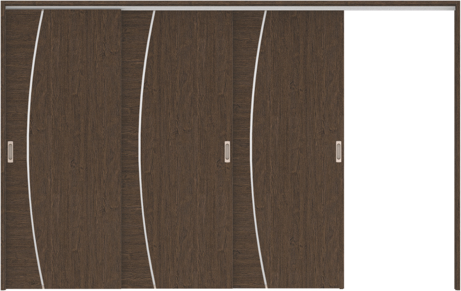 リビングドア　ハピア　吊戸・３枚片引　扉セット　Ｋ４デザイン　３２１９幅用　２０００高　〈オフブラック〉　左引用　空錠　ラクラクローズ付用