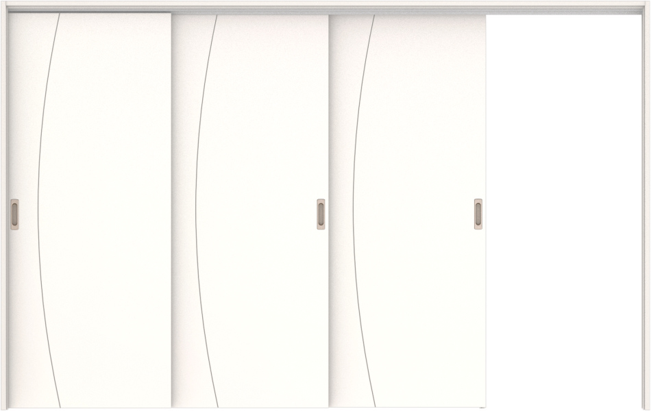 リビングドア　ハピア　吊戸・３枚片引　扉セット　Ｋ６デザイン　３２１９幅用　２０００高　〈モノホワイト〉　右引用　空錠　ラクラクローズ付用
