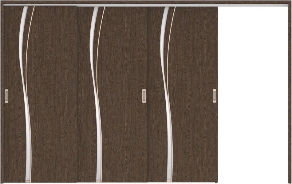 リビングドア　ハピア　吊戸・３枚片引　扉セット　Ｋ７デザイン　３２１９幅用　２０００高　〈オフブラック〉　右引用　空錠　ラクラクローズ付用