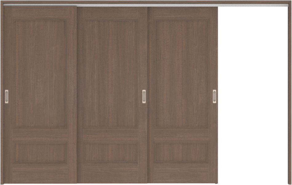 リビングドア　ハピア　吊戸・３枚片引　扉セット　Ｍ１デザイン　３２１９幅用　２０００高　〈ダルブラウン〉　右引用　空錠　ラクラクローズ付用