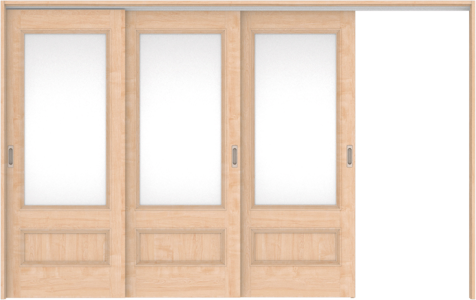 リビングドア　ハピア　吊戸・３枚片引　扉セット　Ｍ２デザイン　３２１９幅用　２０００高　〈ミルベージュ〉　右引用　空錠　ラクラクローズ付用