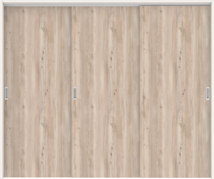 リビングドア　ハピアトレンドウッド調　吊戸・３枚引違　扉セット　０Ｐデザイン　２４３２幅用　２０００高　〈スモークグレー〉　左右兼用　空錠　ラクラクローズ付用