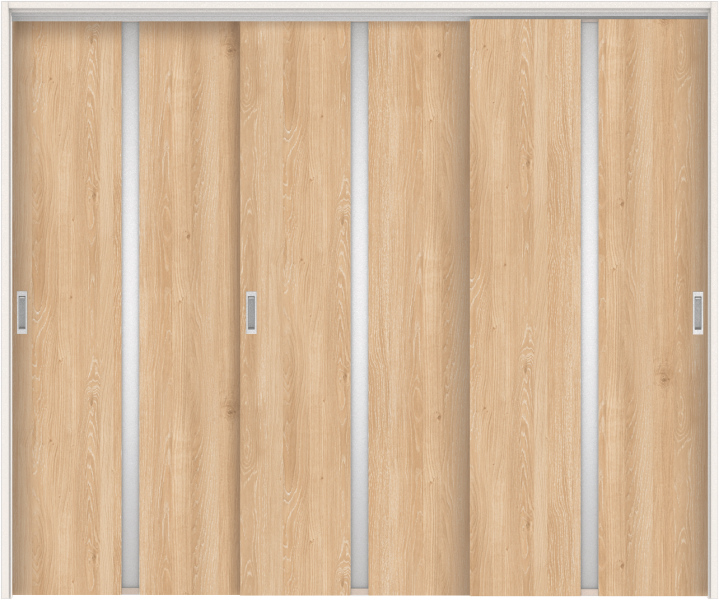 リビングドア　ハピアトレンドウッド調　吊戸・３枚引違　扉セット　２Ｐデザイン　２４３２幅用　２０００高　〈ミルキーオーカー〉　左右兼用　空錠　ラクラクローズ付用