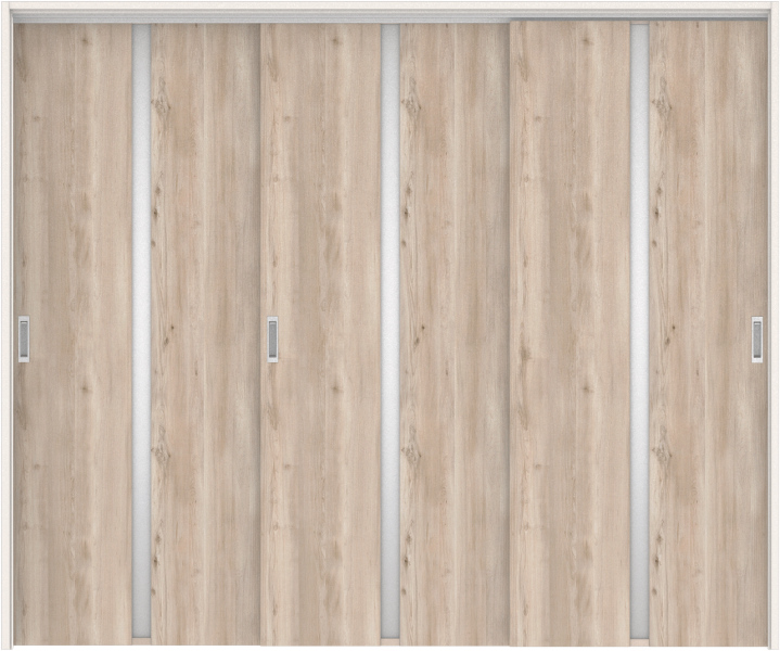 リビングドア　ハピアトレンドウッド調　吊戸・３枚引違　扉セット　２Ｐデザイン　２４３２幅用　２０００高　〈スモークグレー〉　左右兼用　空錠　ラクラクローズ付用