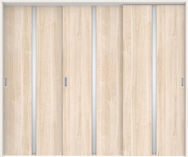 リビングドア　ハピアトレンドウッド調　吊戸・３枚引違　扉セット　２Ｐデザイン　２４３２幅用　２０００高　〈コットンベージュ〉　左右兼用　空錠　ラクラクローズ付用