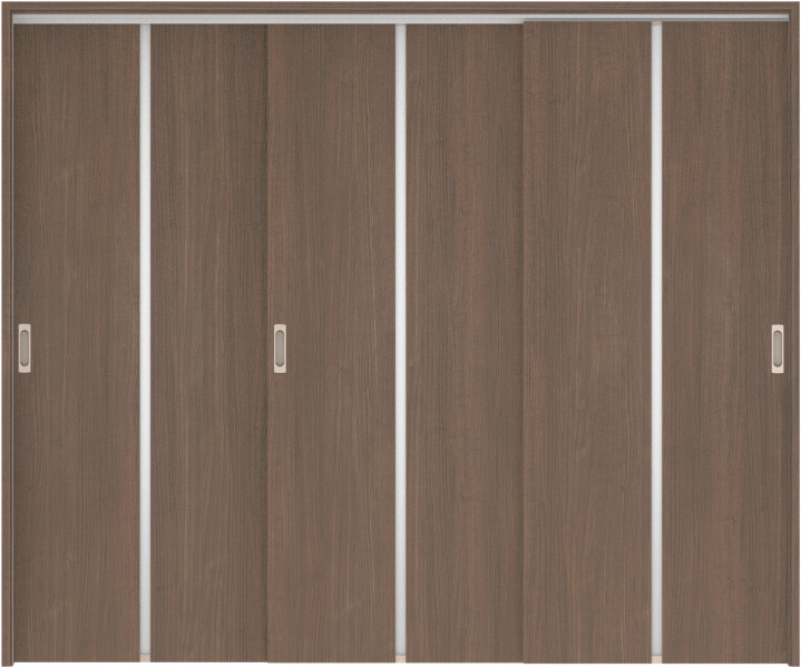 リビングドア　ハピア　吊戸・３枚引違　扉セット　６Ｐデザイン　２４３２幅用　２０００高　〈ダルブラウン〉　左右兼用　空錠　ラクラクローズ付用