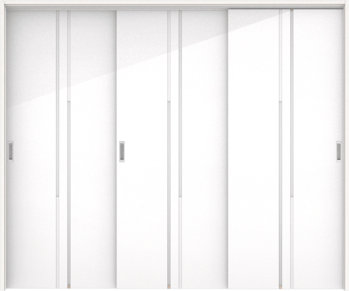 リビングドア　ハピアグロス調　吊戸・３枚引違　扉セット　７Ｐデザイン　２４３２幅用　２０００高　〈ルミホワイト〉　左右兼用　空錠　ラクラクローズ付用