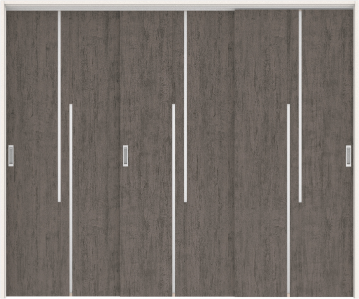 リビングドア　ハピアトレンドウッド調　吊戸・３枚引違　扉セット　７Ｐデザイン　２４３２幅用　２０００高　〈ドライブラック〉　左右兼用　空錠　ラクラクローズ付用