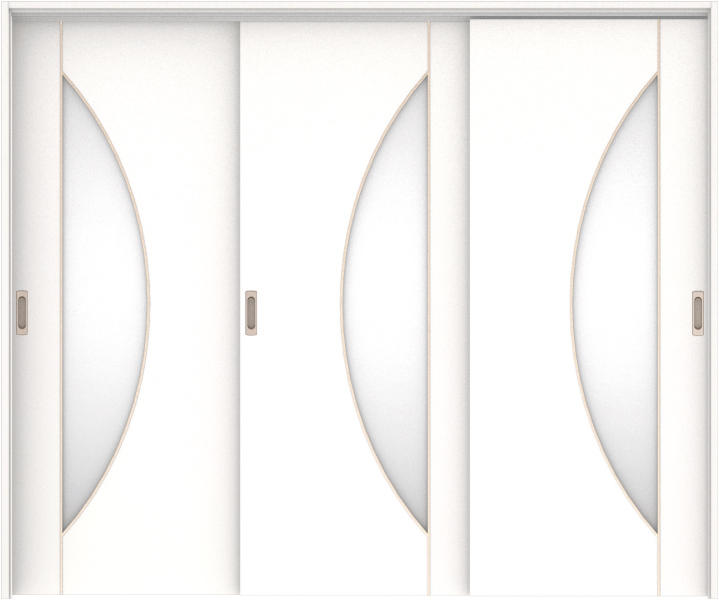 リビングドア　ハピア　吊戸・３枚引違　扉セット　Ｄ５デザイン　２４３２幅用　２０００高　〈モノホワイト〉　左右兼用　空錠　ラクラクローズ付用