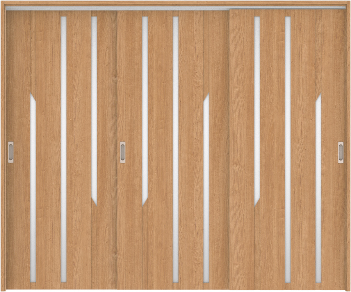 リビングドア　ハピア　吊戸・３枚引違　扉セット　Ｅ３デザイン　２４３２幅用　２０００高　〈ティーブラウン〉　左右兼用　空錠　ラクラクローズ付用