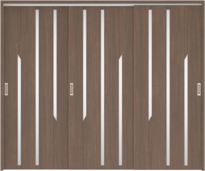 リビングドア　ハピア　吊戸・３枚引違　扉セット　Ｅ３デザイン　２４３２幅用　２０００高　〈ダルブラウン〉　左右兼用　空錠　ラクラクローズ付用