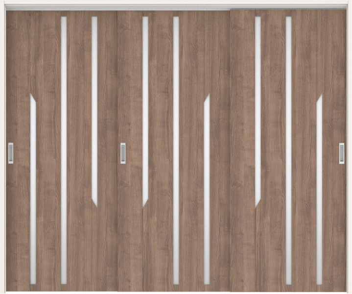 リビングドア　ハピアトレンドウッド調　吊戸・３枚引違　扉セット　Ｅ３デザイン　２４３２幅用　２０００高　〈マロンブラウン〉　左右兼用　空錠　ラクラクローズ付用