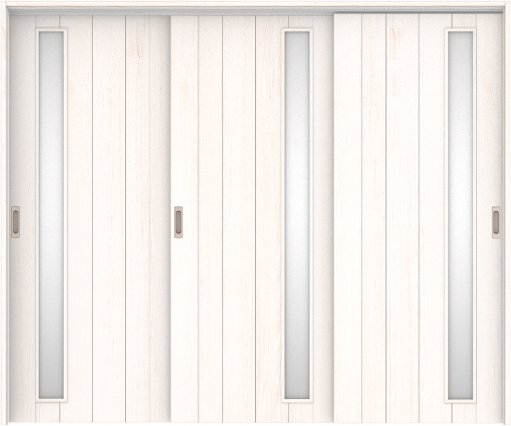 リビングドア　ハピア　吊戸・３枚引違　扉セット　Ｅ７デザイン　２４３２幅用　２０００高　〈ネオホワイト〉　左右兼用　空錠　ラクラクローズ付用