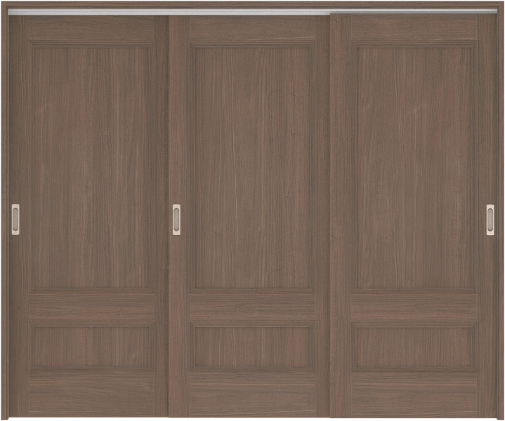 リビングドア　ハピア　吊戸・３枚引違　扉セット　Ｍ１デザイン　２４３２幅用　２０００高　〈ダルブラウン〉　左右兼用　空錠　ラクラクローズ付用