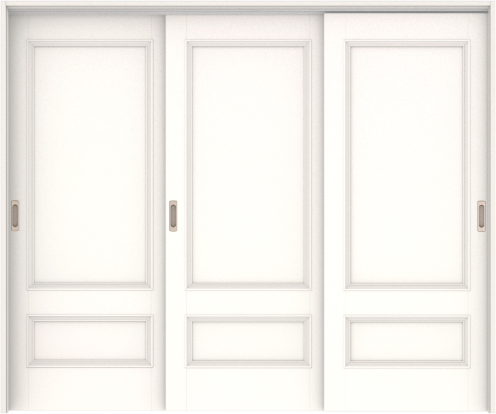 リビングドア　ハピア　吊戸・３枚引違　扉セット　Ｍ１デザイン　２４３２幅用　２０００高　〈モノホワイト〉　左右兼用　空錠　ラクラクローズ付用