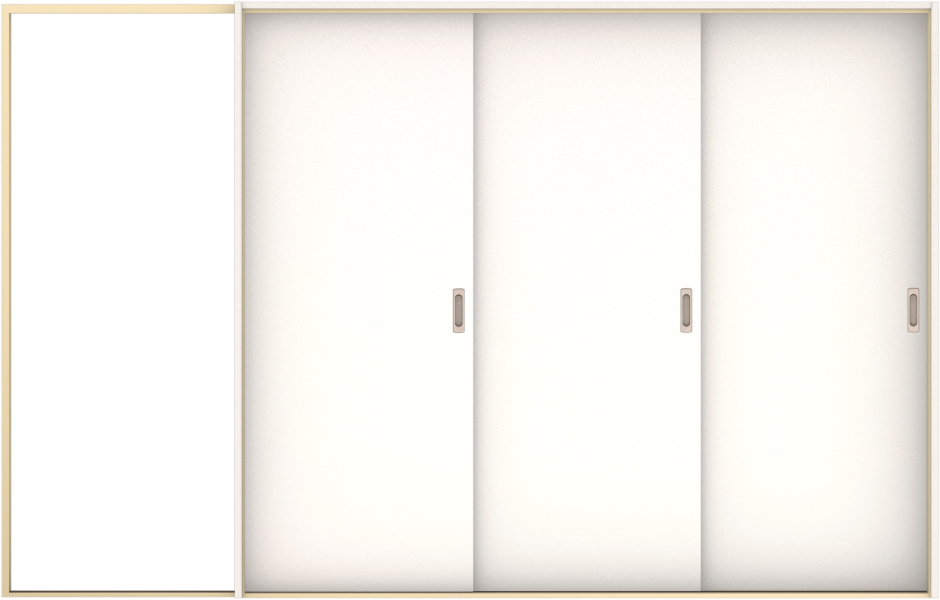 ハピア　戸襖　引戸・３枚片引　扉セット　００デザイン　３２１９幅用　２０００高　〈モノホワイト〉　素地タイプ〈黒縁〉　右　〈ブラック〉×〈Ｔシルバー〉