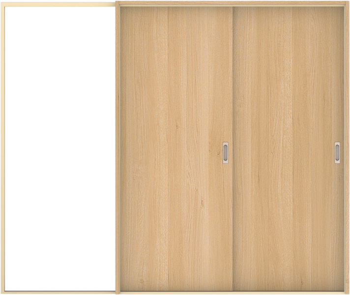 ハピア　戸襖　引戸・２枚片引　セット　００デザイン　２４３２幅　２０００高　〈ライトオーカー〉　化粧タイプ（刷毛引き風）　〈黒縁〉　右引　空錠　見切枠　見込１６４．５　見切Ｂ