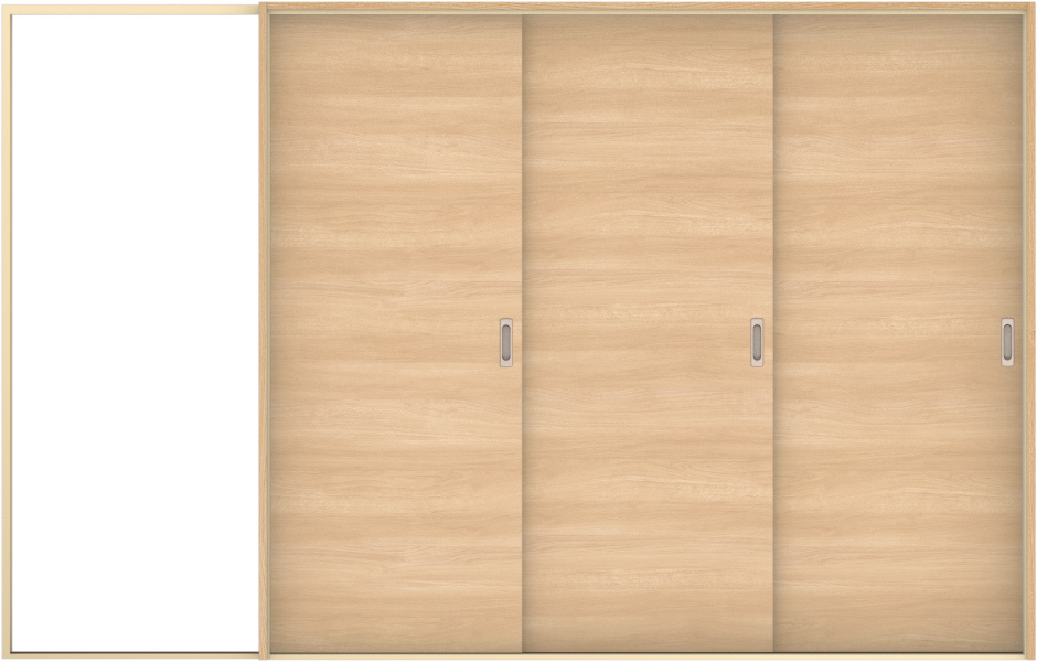 ハピア　戸襖　引戸・３枚片引　扉セット　Ｕ０デザイン　３２１９幅用　２０００高　〈ライトオーカー〉　化粧タイプ（刷毛引き風）〈白縁〉　左　〈Ｔシルバー〉×〈Ｔシルバー〉