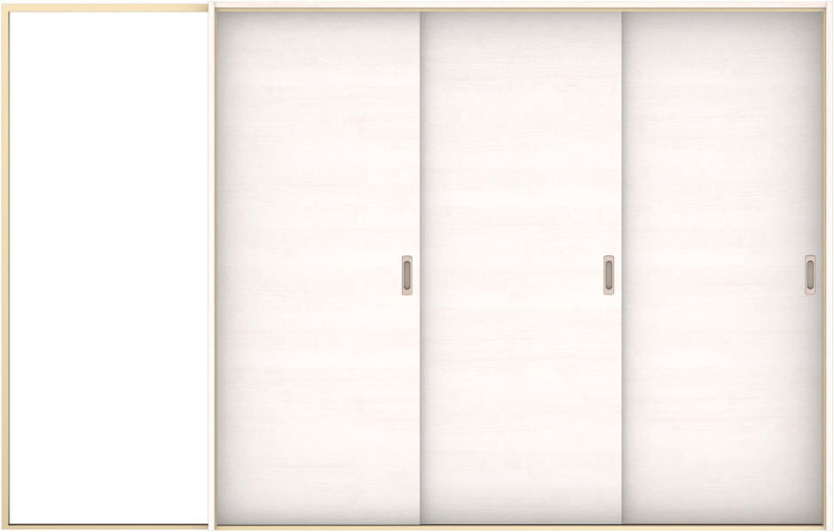 ハピア　戸襖　引戸・３枚片引　扉セット　Ｕ０デザイン　３２１９幅用　２０００高　〈ネオホワイト〉　化粧タイプ（刷毛引き風）〈白縁〉　左　〈Ｔシルバー〉×〈Ｔシルバー〉