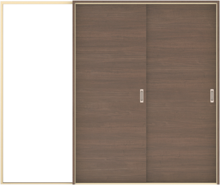 ハピア　戸襖　引戸・２枚片引　扉セット　Ｕ０デザイン　２４３２幅用　２０００高　〈ダルブラウン〉　化粧タイプ（刷毛引き風）〈黒縁〉　右　〈ブラック〉×〈Ｔシルバー〉