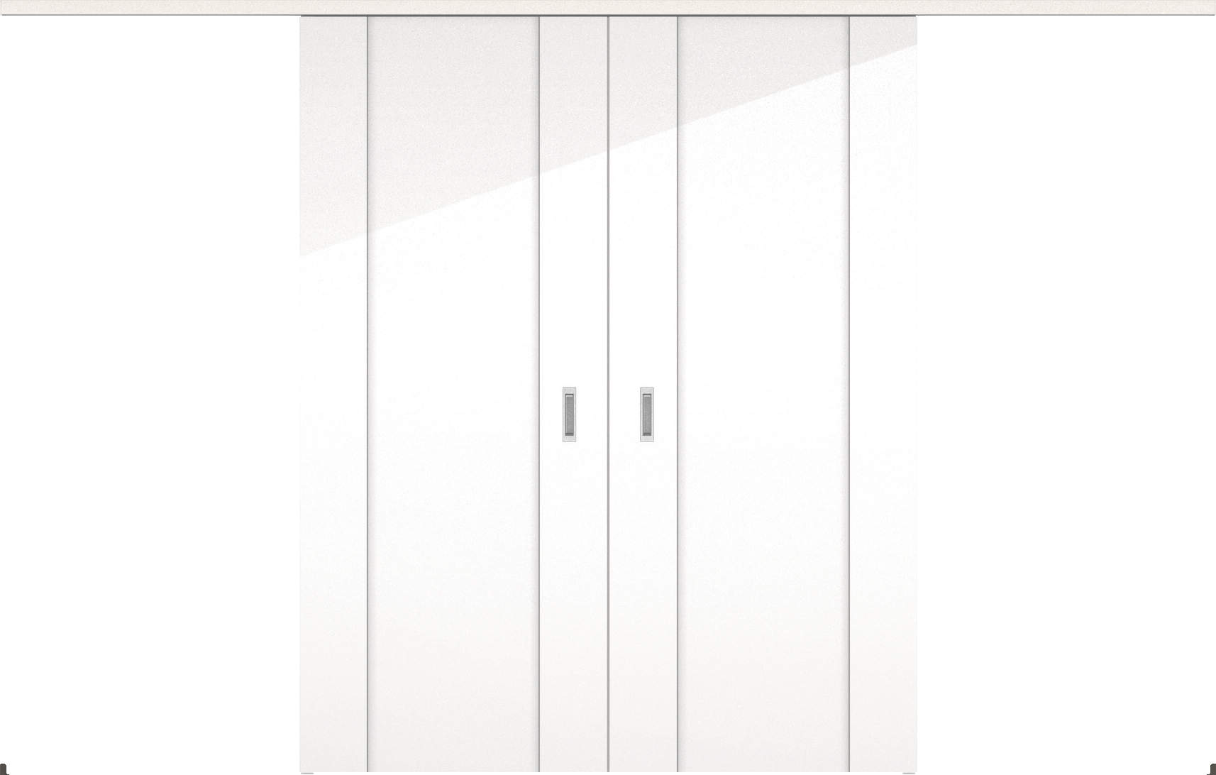 リビングドア　ハピアグロス調　アウトセット吊戸・引分　セット　１Ｐデザイン　３２８０幅　２０００高　〈ルミホワイト〉　左右兼用　空錠　ラクラクローズ付　引分用レールセット　〈モノホワイト〉　引分用開口出隅セット　〈モノホワイト〉