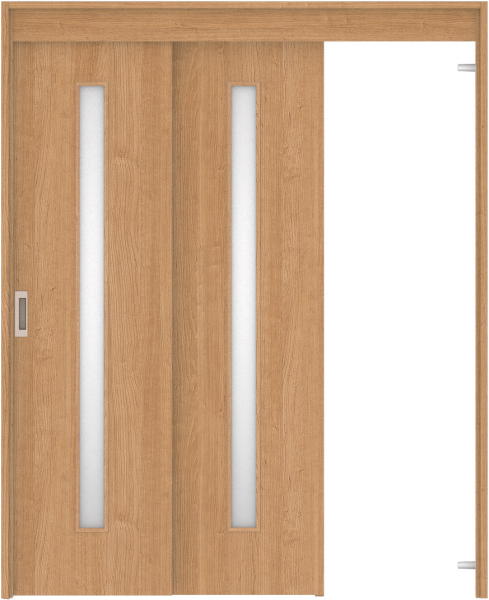 リビングドア　ハピア　機能ドア　２枚連動吊戸　扉セット　Ｃ４デザイン　１４５０幅用　２０００高　〈ティーブラウン〉　右引　空錠