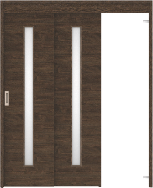 リビングドア　ハピア　機能ドア　２枚連動吊戸　扉セット　Ｕ８デザイン　１６４５幅用　２０００高　〈オフブラック〉　右引　空錠