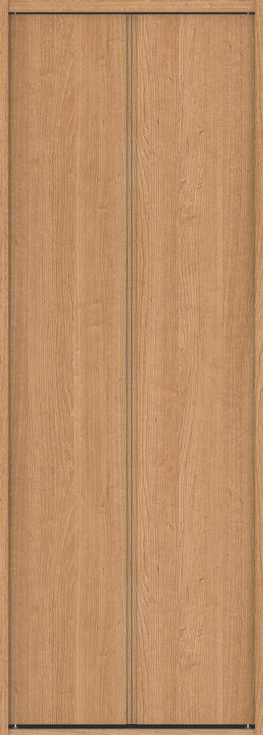 クローク収納　ハピア　折戸ユニット　ハンドルレス縦木目タイプ　ウッド扉　下レールレス三方枠（固定枠）　セット　７３５幅（３尺間口）　２３２０高　〈ティーブラウン〉