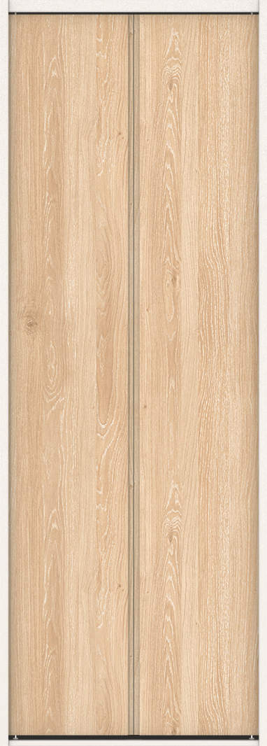 クローク収納　ハピアトレンドウッド調　折戸ユニット　ハンドルレスタイプ　パネル扉　下レールレス三方枠（固定枠）　セット　７３５幅（３尺間口）　２０３５高　〈ミルキーオーカー〉