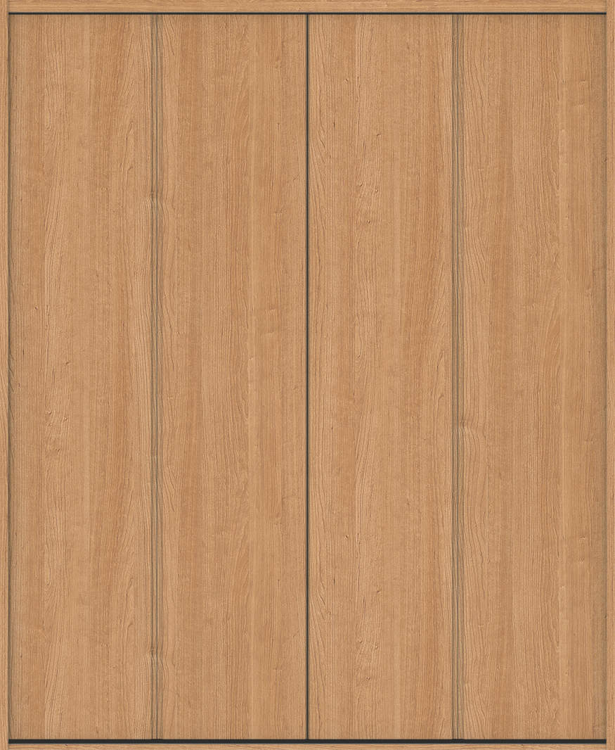 クローク収納　ハピア　折戸ユニット　ハンドルレス縦木目タイプ　ウッド扉　下レールレス三方枠（固定枠）　セット　１６４４幅（６尺小間口）　２３２０高　〈ティーブラウン〉