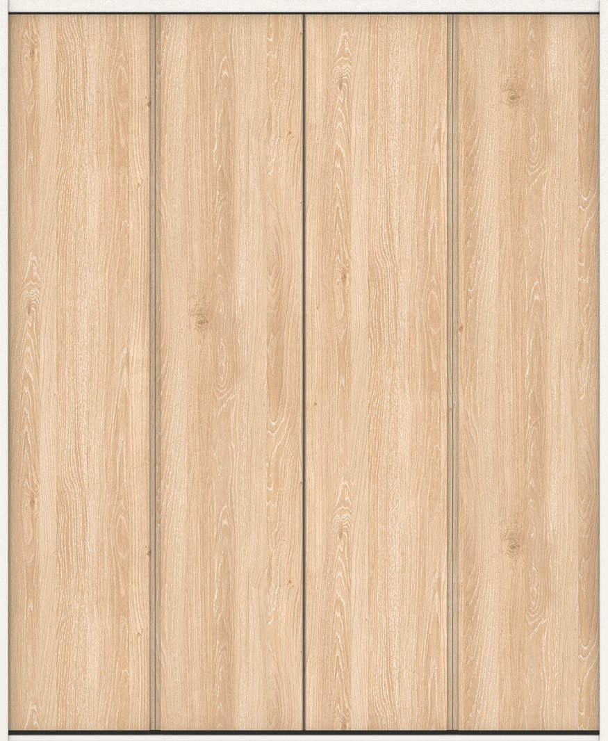 クローク収納　ハピアトレンドウッド調　折戸ユニット　ハンドルレスタイプ　パネル扉　下レールレス三方枠（固定枠）　セット　１６４４幅（６尺小間口）　２３２０高　〈ミルキーオーカー〉